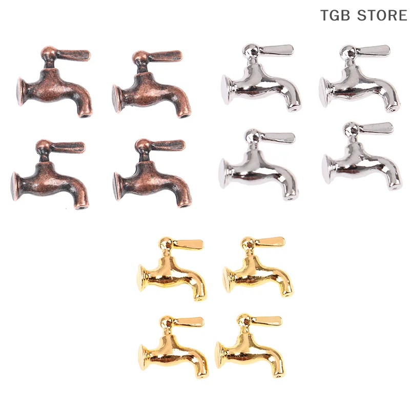 4pcs/set 1:12 Dollhouse Miniature Metal Water Tap Faucet Bathroom Accessories