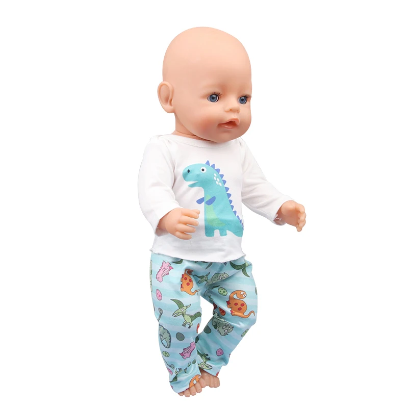 Cute Cat Animal Shark T-shirt+shorts Clothes Set Pajamas Fit For American 18 Inch Girl Doll And 43cm Baby New Born,OG Toy Doll