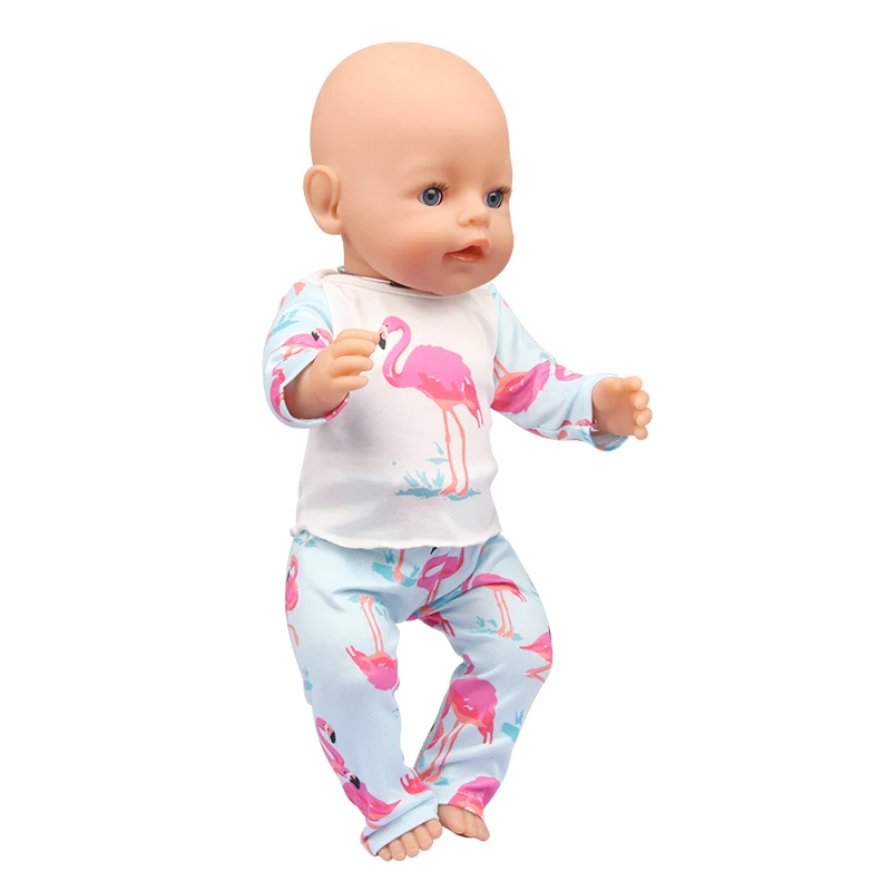 Cute Cat Animal Shark T-shirt+shorts Clothes Set Pajamas Fit For American 18 Inch Girl Doll And 43cm Baby New Born,OG Toy Doll