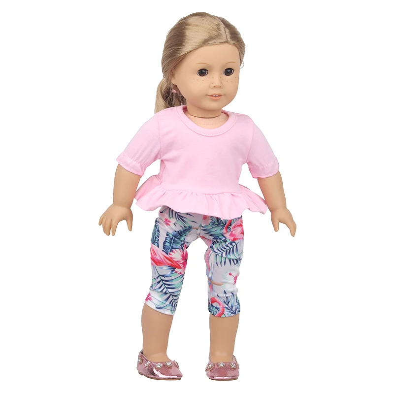 Cute Cat Animal Shark T-shirt+shorts Clothes Set Pajamas Fit For American 18 Inch Girl Doll And 43cm Baby New Born,OG Toy Doll