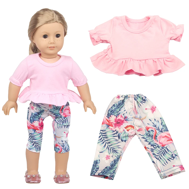 Cute Cat Animal Shark T-shirt+shorts Clothes Set Pajamas Fit For American 18 Inch Girl Doll And 43cm Baby New Born,OG Toy Doll