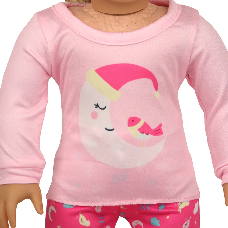 Cute Cat Animal Shark T-shirt+shorts Clothes Set Pajamas Fit For American 18 Inch Girl Doll And 43cm Baby New Born,OG Toy Doll