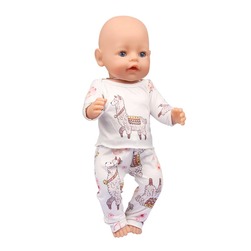 Cute Cat Animal Shark T-shirt+shorts Clothes Set Pajamas Fit For American 18 Inch Girl Doll And 43cm Baby New Born,OG Toy Doll