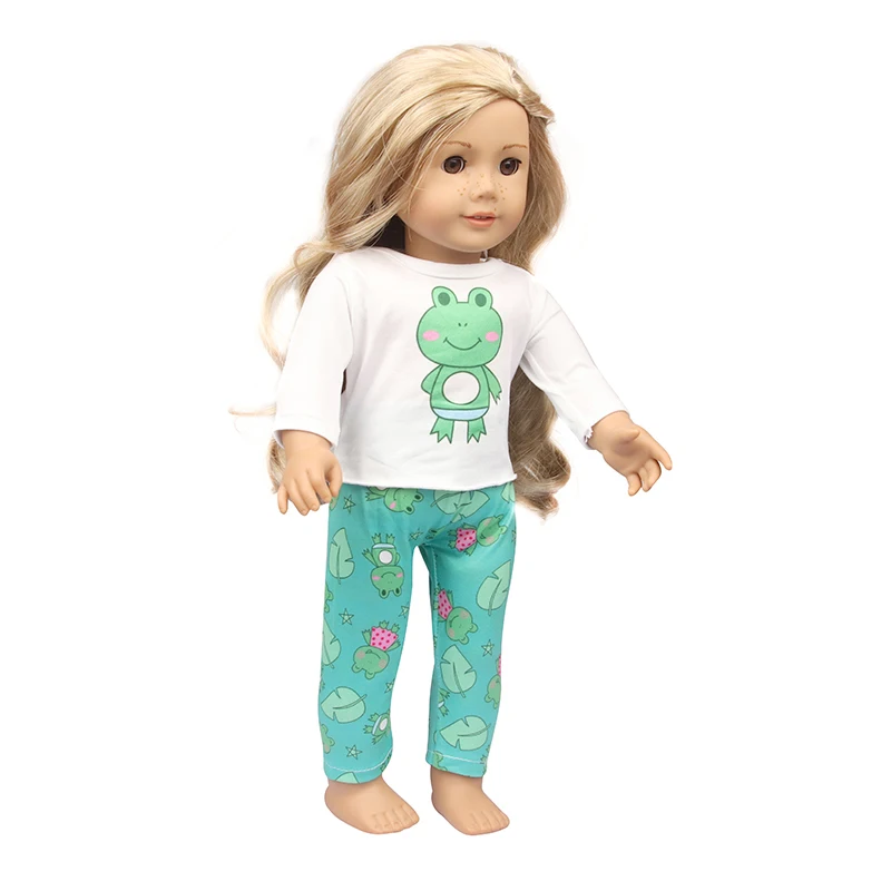 Cute Cat Animal Shark T-shirt+shorts Clothes Set Pajamas Fit For American 18 Inch Girl Doll And 43cm Baby New Born,OG Toy Doll