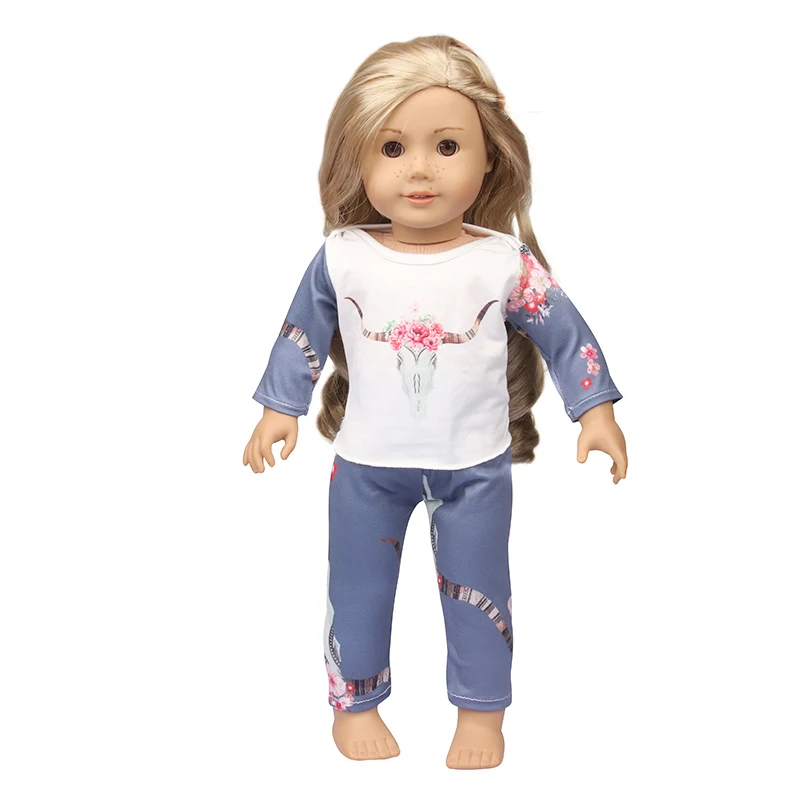 Cute Cat Animal Shark T-shirt+shorts Clothes Set Pajamas Fit For American 18 Inch Girl Doll And 43cm Baby New Born,OG Toy Doll