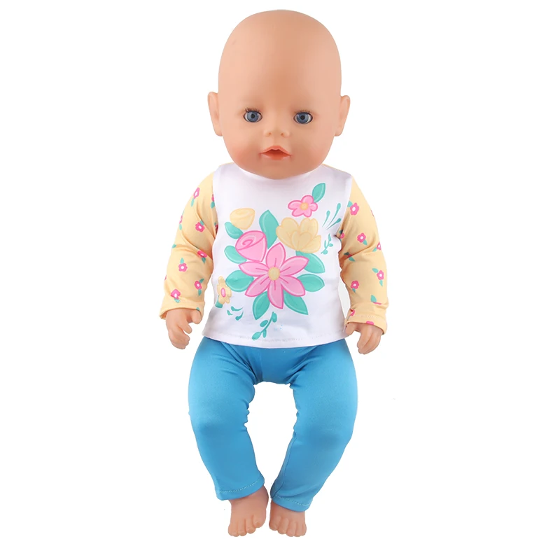 Cute Cat Animal Shark T-shirt+shorts Clothes Set Pajamas Fit For American 18 Inch Girl Doll And 43cm Baby New Born,OG Toy Doll