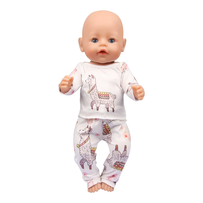 Cute Cat Animal Shark T-shirt+shorts Clothes Set Pajamas Fit For American 18 Inch Girl Doll And 43cm Baby New Born,OG Toy Doll