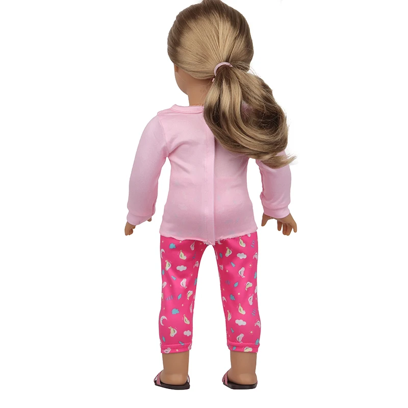 Cute Cat Animal Shark T-shirt+shorts Clothes Set Pajamas Fit For American 18 Inch Girl Doll And 43cm Baby New Born,OG Toy Doll