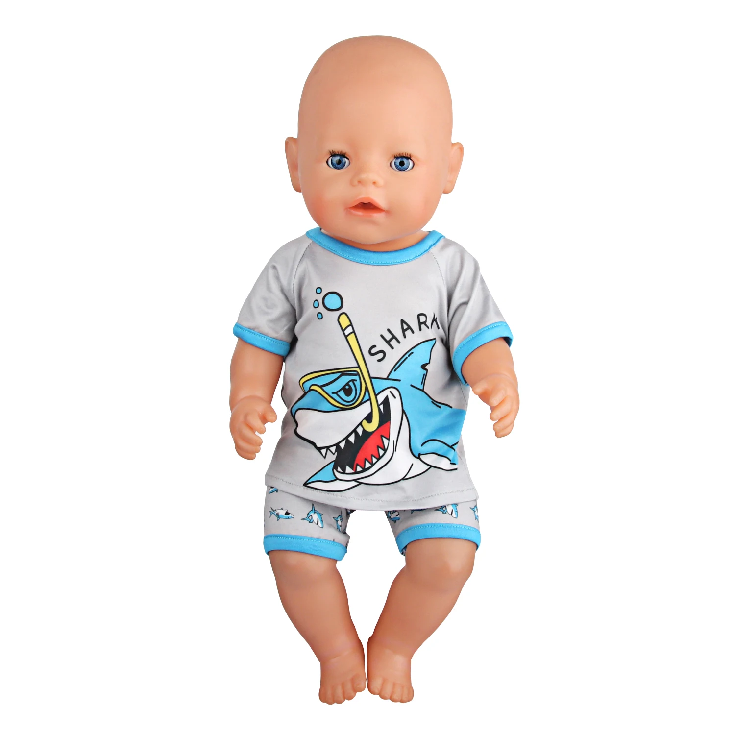 Cute Cat Animal Shark T-shirt+shorts Clothes Set Pajamas Fit For American 18 Inch Girl Doll And 43cm Baby New Born,OG Toy Doll