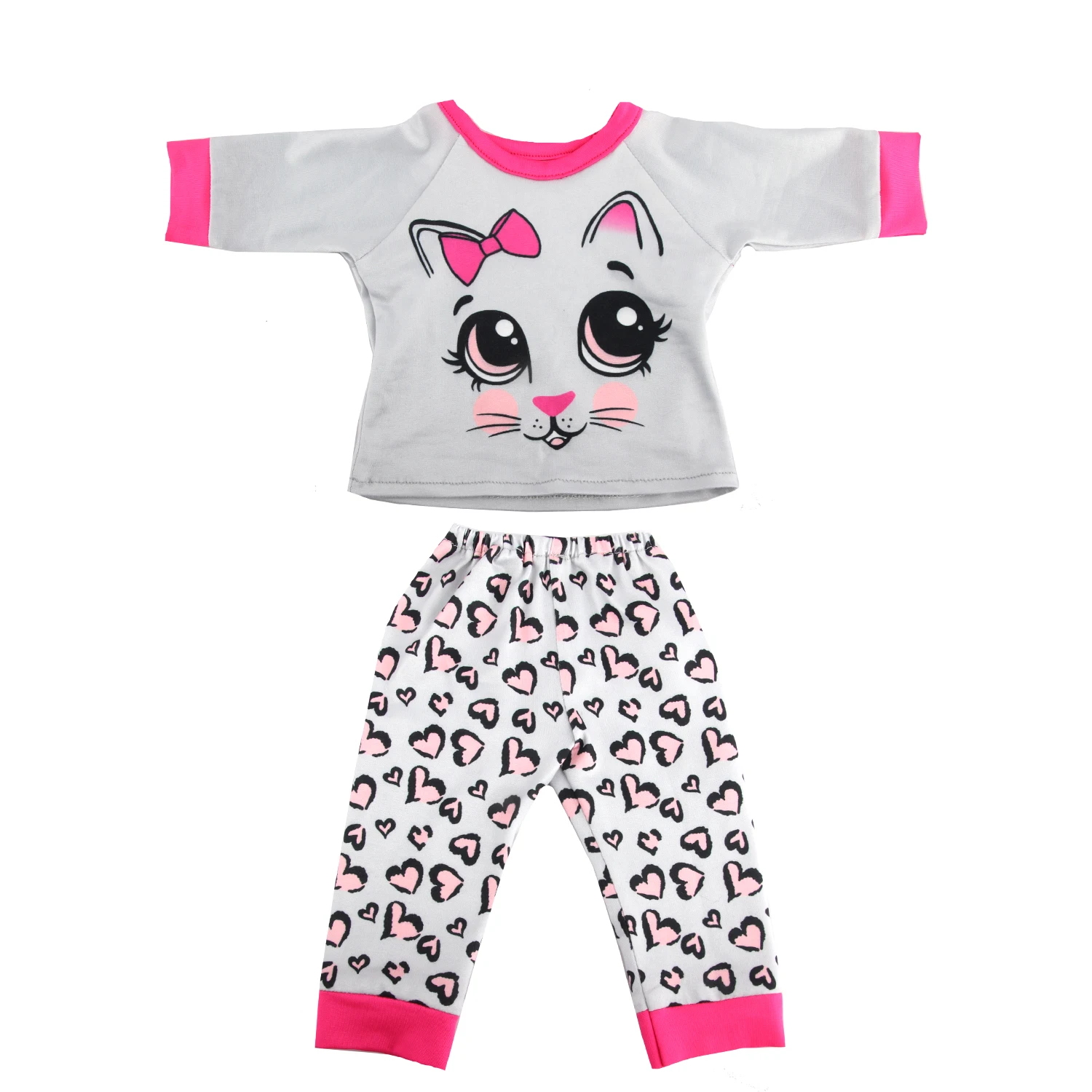 Cute Cat Animal Shark T-shirt+shorts Clothes Set Pajamas Fit For American 18 Inch Girl Doll And 43cm Baby New Born,OG Toy Doll