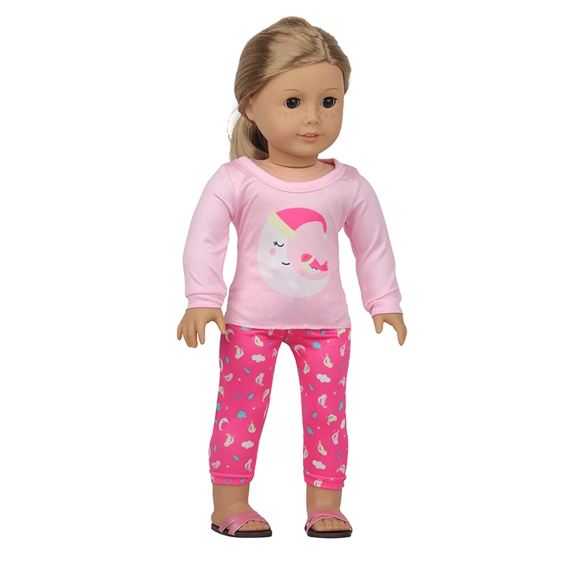 Cute Cat Animal Shark T-shirt+shorts Clothes Set Pajamas Fit For American 18 Inch Girl Doll And 43cm Baby New Born,OG Toy Doll