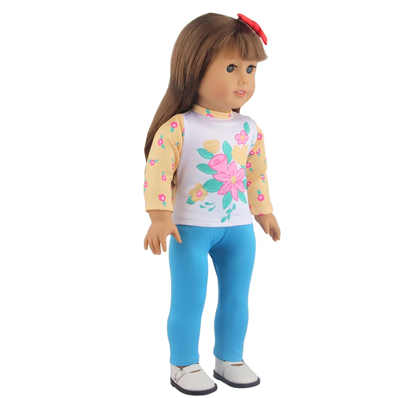 Cute Cat Animal Shark T-shirt+shorts Clothes Set Pajamas Fit For American 18 Inch Girl Doll And 43cm Baby New Born,OG Toy Doll
