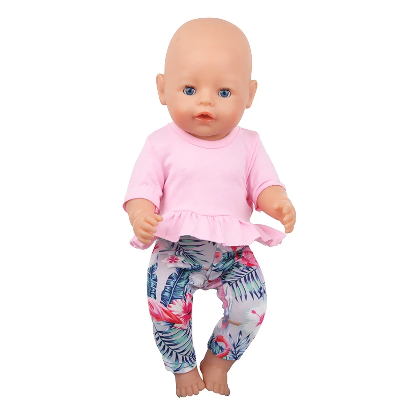 Cute Cat Animal Shark T-shirt+shorts Clothes Set Pajamas Fit For American 18 Inch Girl Doll And 43cm Baby New Born,OG Toy Doll