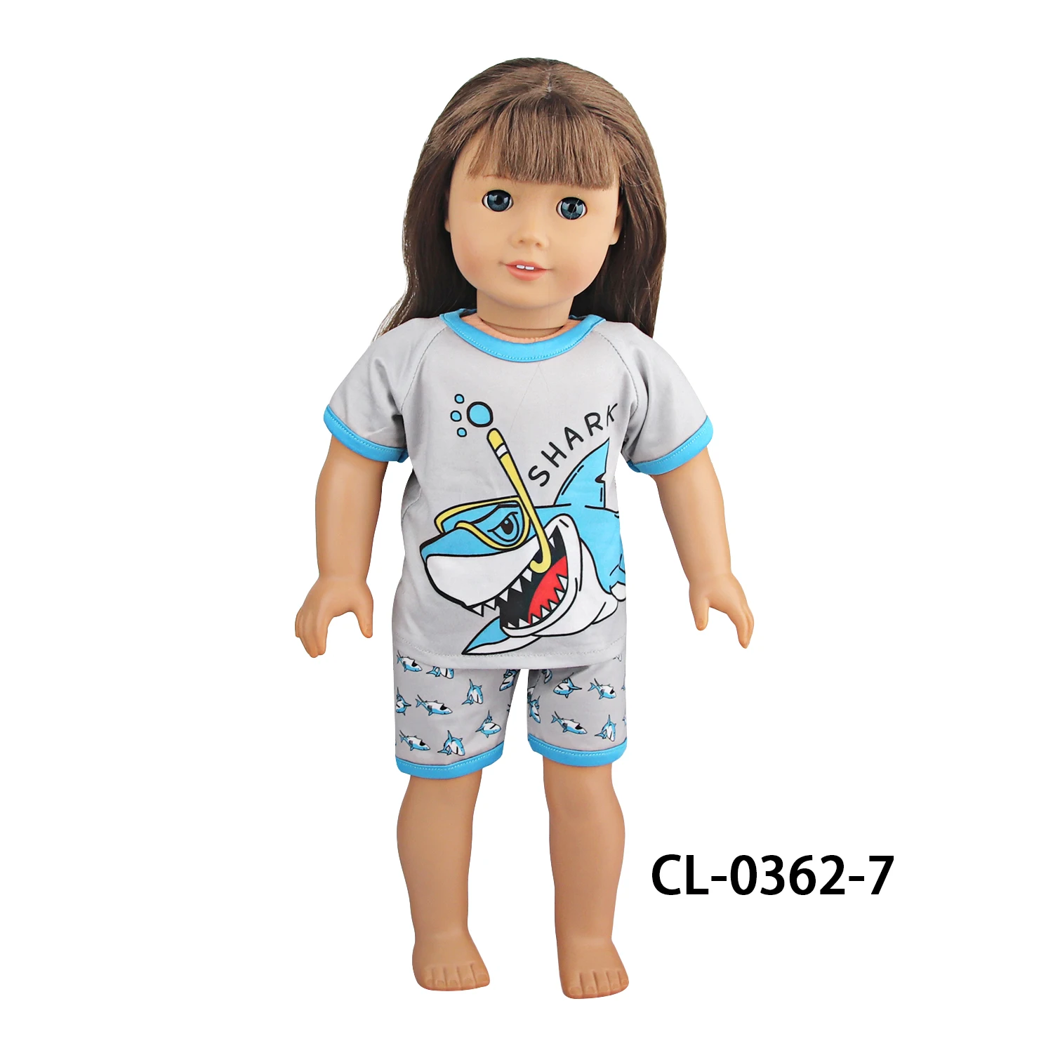 Cute Cat Animal Shark T-shirt+shorts Clothes Set Pajamas Fit For American 18 Inch Girl Doll And 43cm Baby New Born,OG Toy Doll
