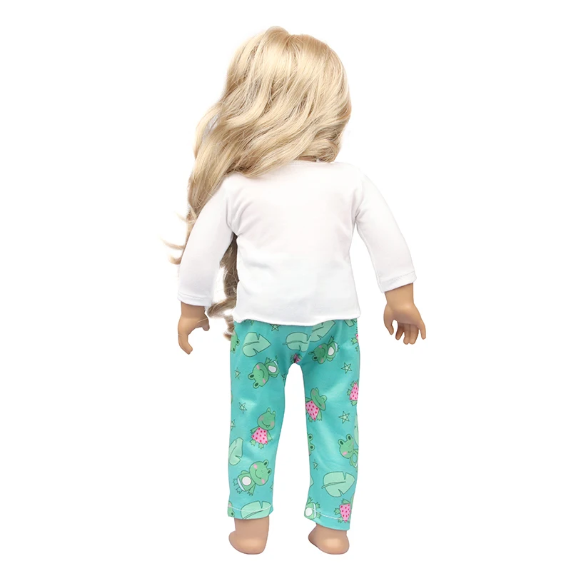 Cute Cat Animal Shark T-shirt+shorts Clothes Set Pajamas Fit For American 18 Inch Girl Doll And 43cm Baby New Born,OG Toy Doll