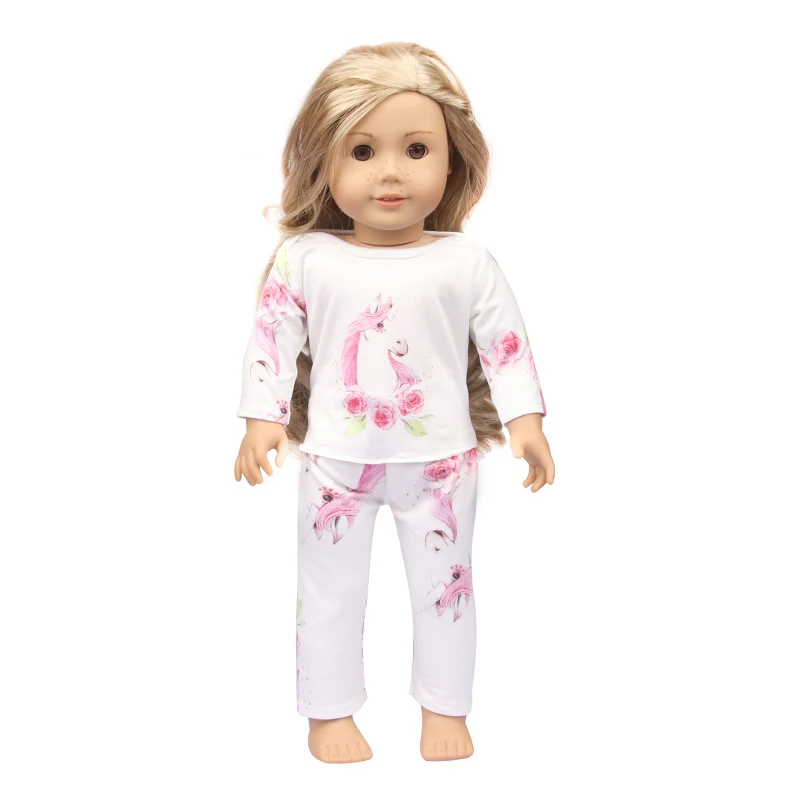 Cute Cat Animal Shark T-shirt+shorts Clothes Set Pajamas Fit For American 18 Inch Girl Doll And 43cm Baby New Born,OG Toy Doll