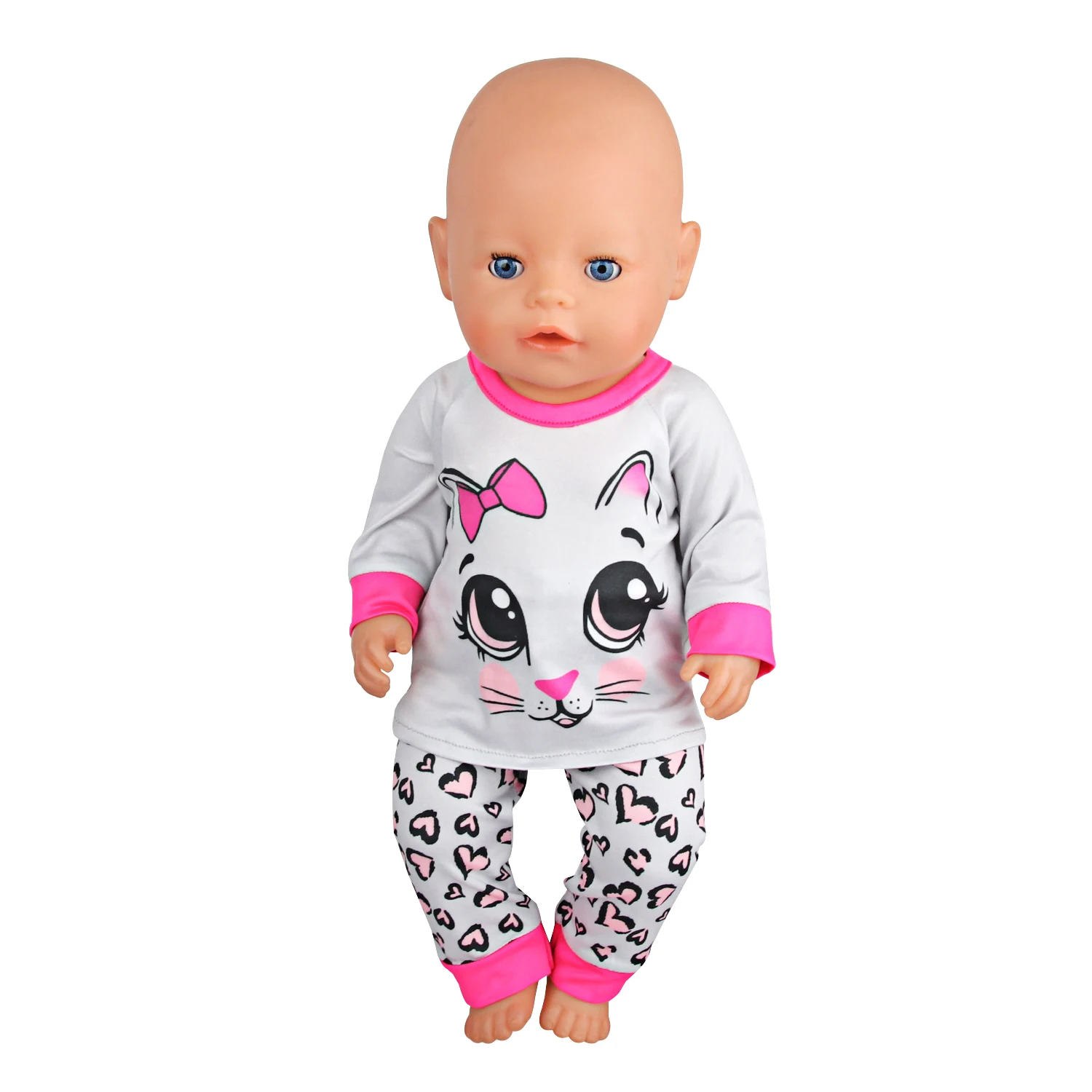 Cute Cat Animal Shark T-shirt+shorts Clothes Set Pajamas Fit For American 18 Inch Girl Doll And 43cm Baby New Born,OG Toy Doll