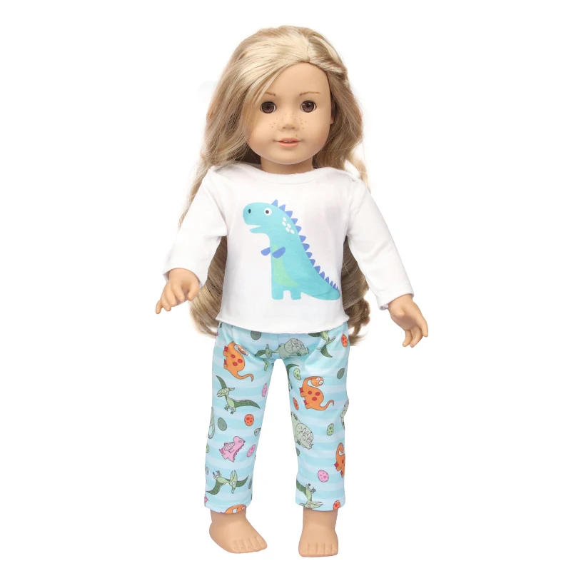 Cute Cat Animal Shark T-shirt+shorts Clothes Set Pajamas Fit For American 18 Inch Girl Doll And 43cm Baby New Born,OG Toy Doll