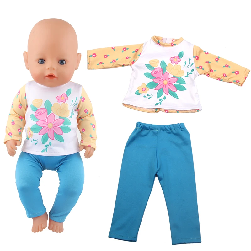 Cute Cat Animal Shark T-shirt+shorts Clothes Set Pajamas Fit For American 18 Inch Girl Doll And 43cm Baby New Born,OG Toy Doll
