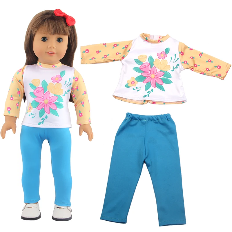 Cute Cat Animal Shark T-shirt+shorts Clothes Set Pajamas Fit For American 18 Inch Girl Doll And 43cm Baby New Born,OG Toy Doll