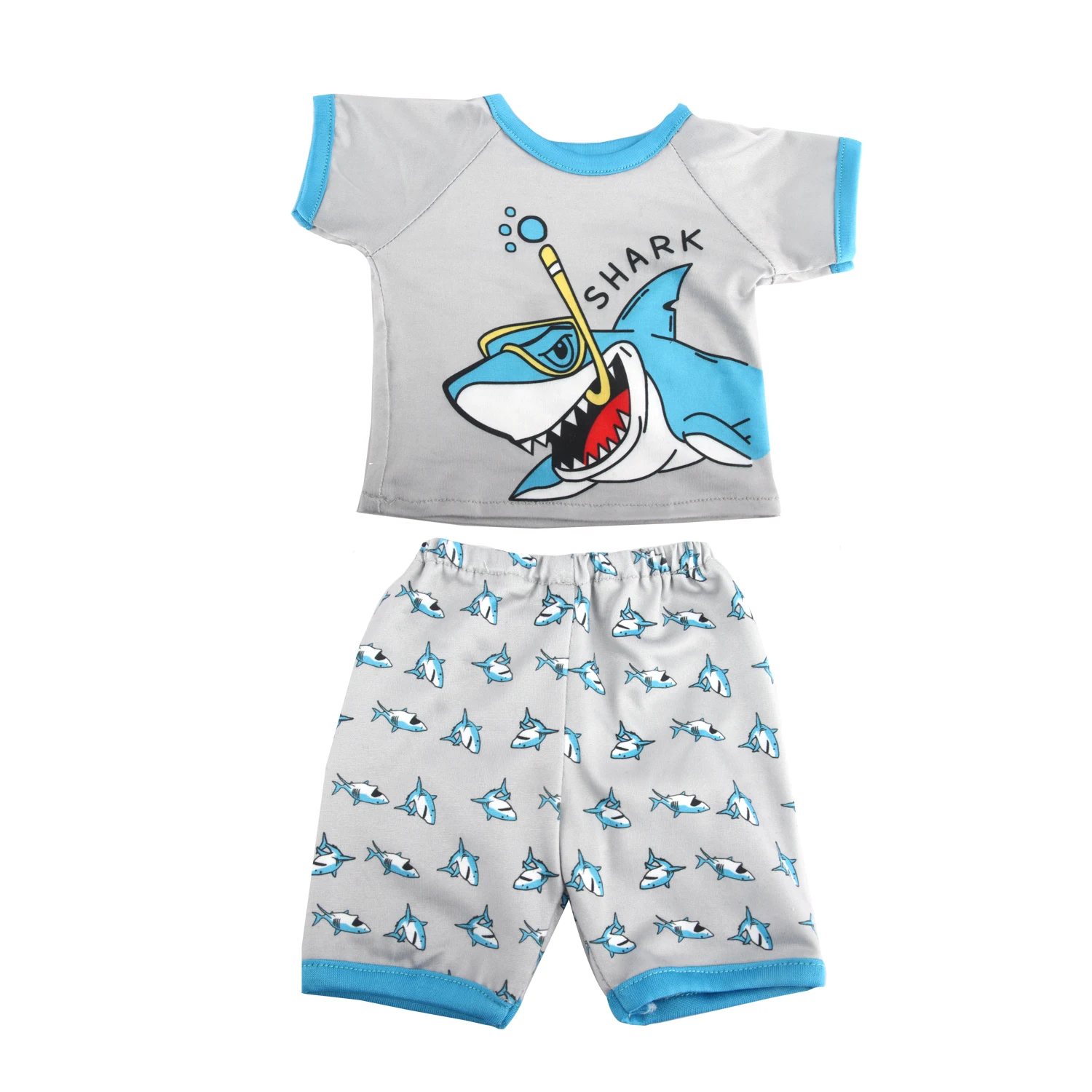Cute Cat Animal Shark T-shirt+shorts Clothes Set Pajamas Fit For American 18 Inch Girl Doll And 43cm Baby New Born,OG Toy Doll