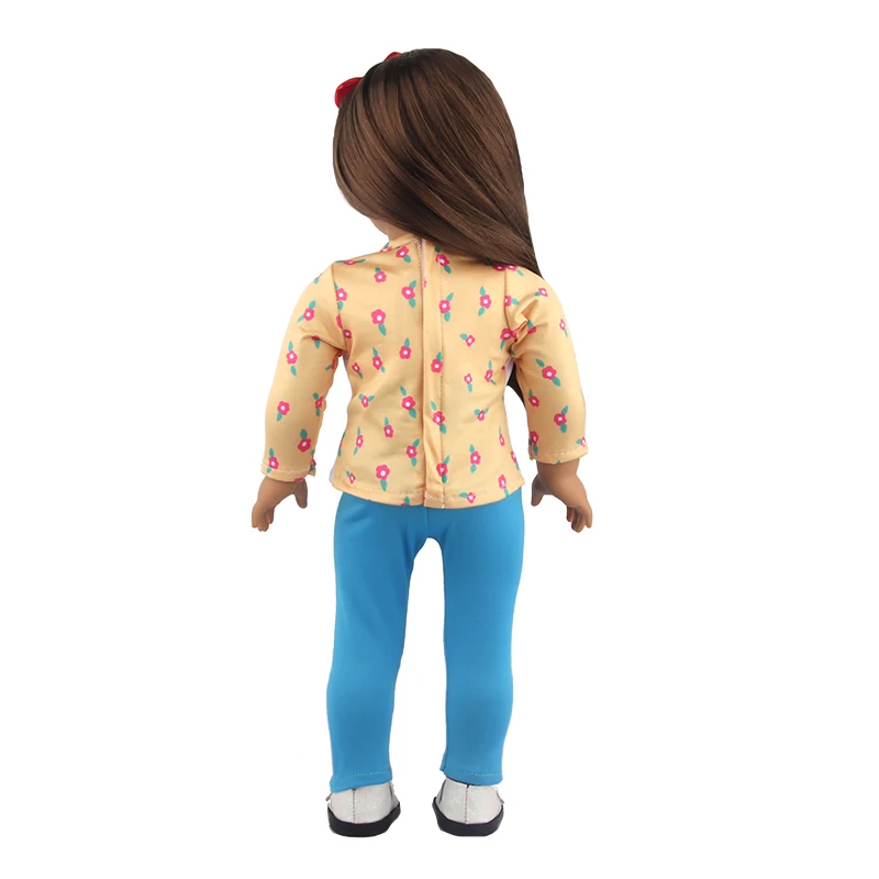 Cute Cat Animal Shark T-shirt+shorts Clothes Set Pajamas Fit For American 18 Inch Girl Doll And 43cm Baby New Born,OG Toy Doll