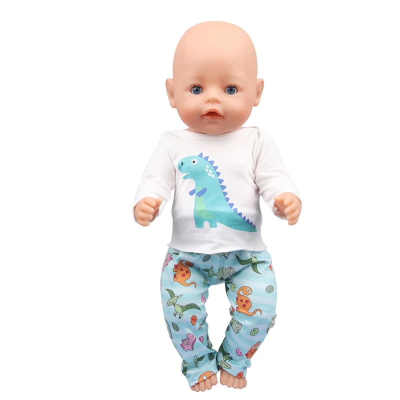 Cute Cat Animal Shark T-shirt+shorts Clothes Set Pajamas Fit For American 18 Inch Girl Doll And 43cm Baby New Born,OG Toy Doll