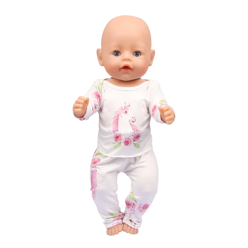 Cute Cat Animal Shark T-shirt+shorts Clothes Set Pajamas Fit For American 18 Inch Girl Doll And 43cm Baby New Born,OG Toy Doll
