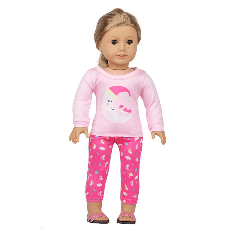 Cute Cat Animal Shark T-shirt+shorts Clothes Set Pajamas Fit For American 18 Inch Girl Doll And 43cm Baby New Born,OG Toy Doll