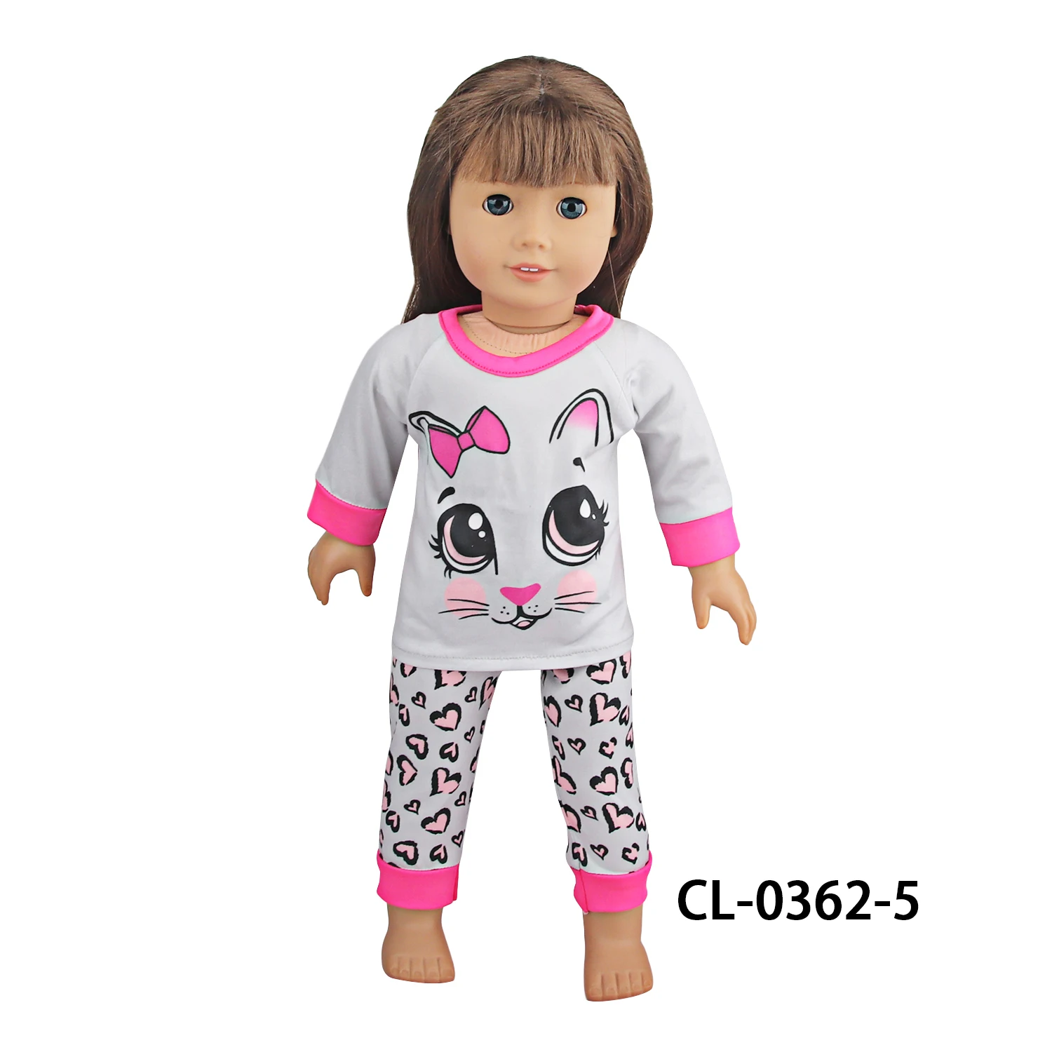 Cute Cat Animal Shark T-shirt+shorts Clothes Set Pajamas Fit For American 18 Inch Girl Doll And 43cm Baby New Born,OG Toy Doll