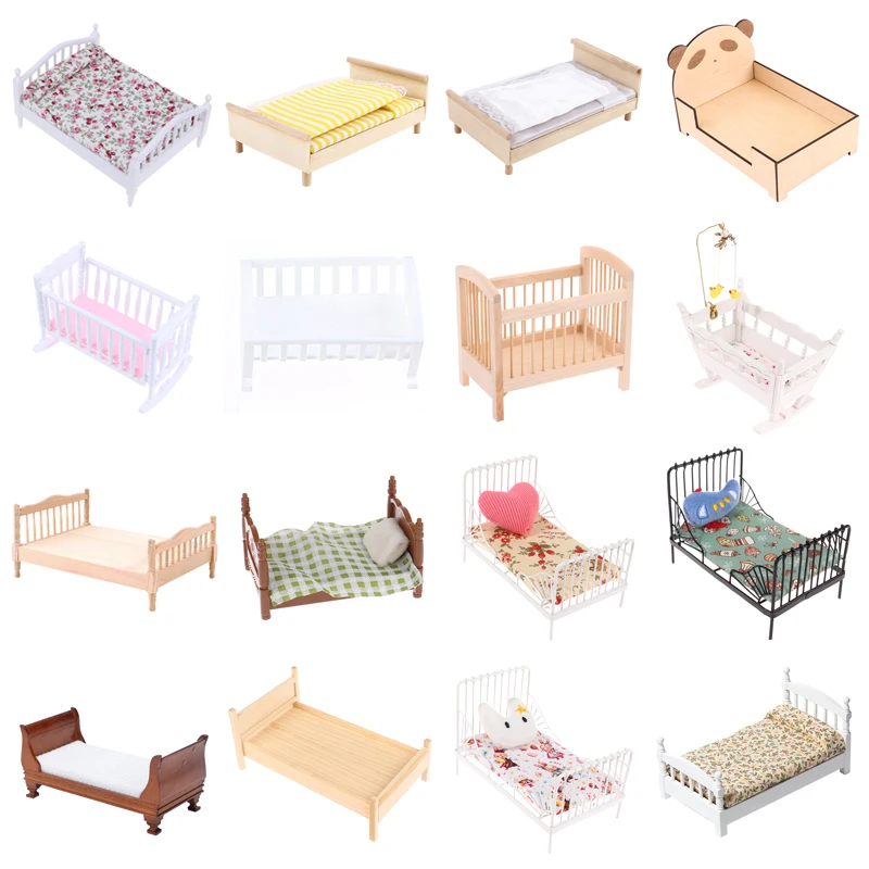 1:12 Dollhouse Miniature Wood Bed Bedroom Simulation Furniture Model Mini Doll Bed Doll Bedroom Doll House Furniture
