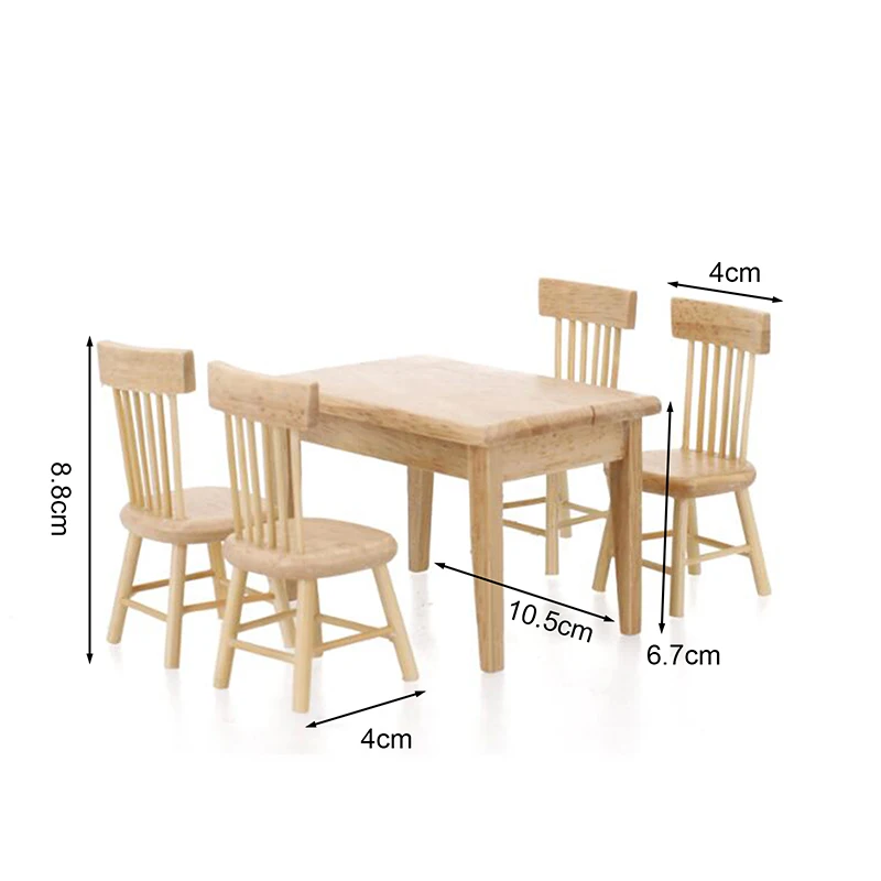 1/12 Miniature Dollhouse Furniture Wooden Dining Table And Chair Pretend Play Simulation Furniture Toys