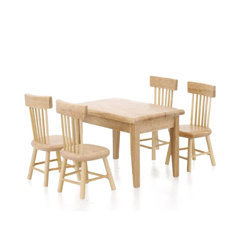 1/12 Miniature Dollhouse Furniture Wooden Dining Table And Chair Pretend Play Simulation Furniture Toys