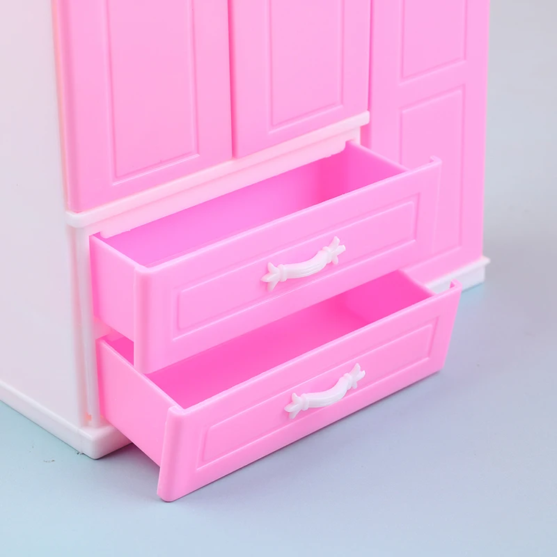 1/12 1/6 Dollhouse Miniature Pink Plastic Wardrobe for Dolls House Accessories