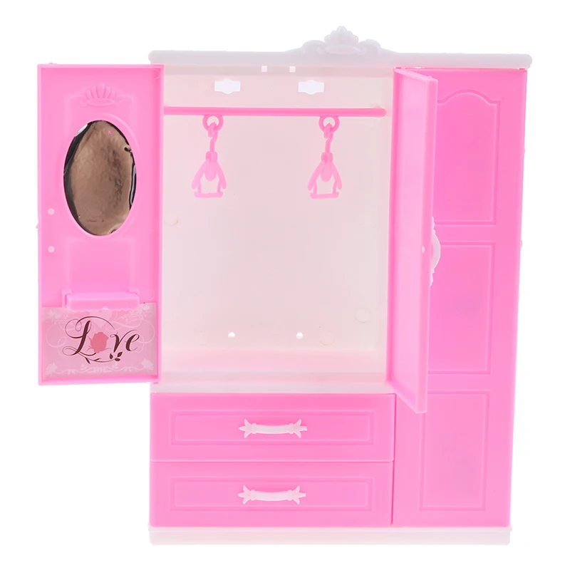 1/12 1/6 Dollhouse Miniature Pink Plastic Wardrobe for Dolls House Accessories