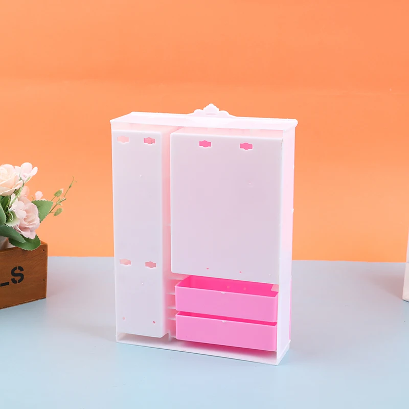 1/12 1/6 Dollhouse Miniature Pink Plastic Wardrobe for Dolls House Accessories