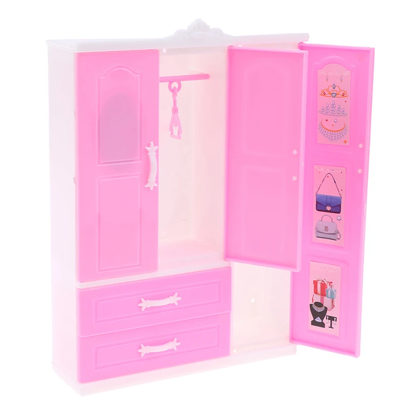 1/12 1/6 Dollhouse Miniature Pink Plastic Wardrobe for Dolls House Accessories