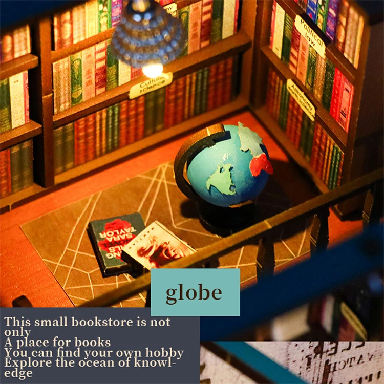 Bookshelf Set DIY Wooden Miniature Doll House Book Nook Kit 3D Puzzle Assembly Building Model With LED Light Dollhouse Gifts