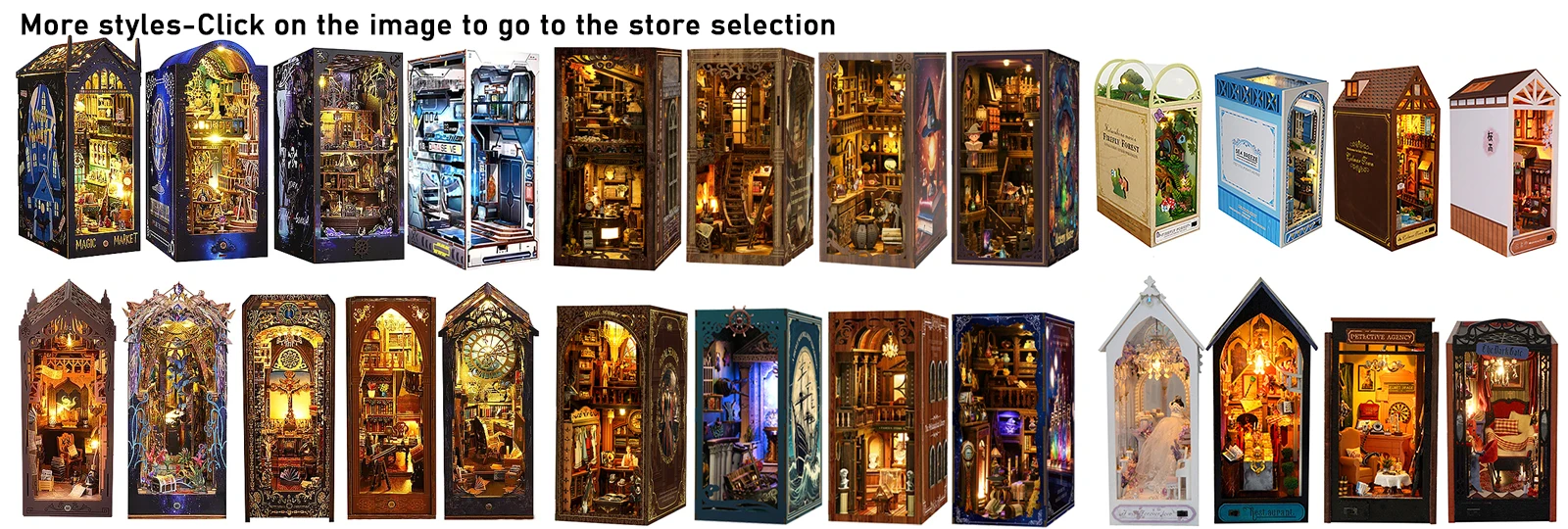 Bookshelf Set DIY Wooden Miniature Doll House Book Nook Kit 3D Puzzle Assembly Building Model With LED Light Dollhouse Gifts