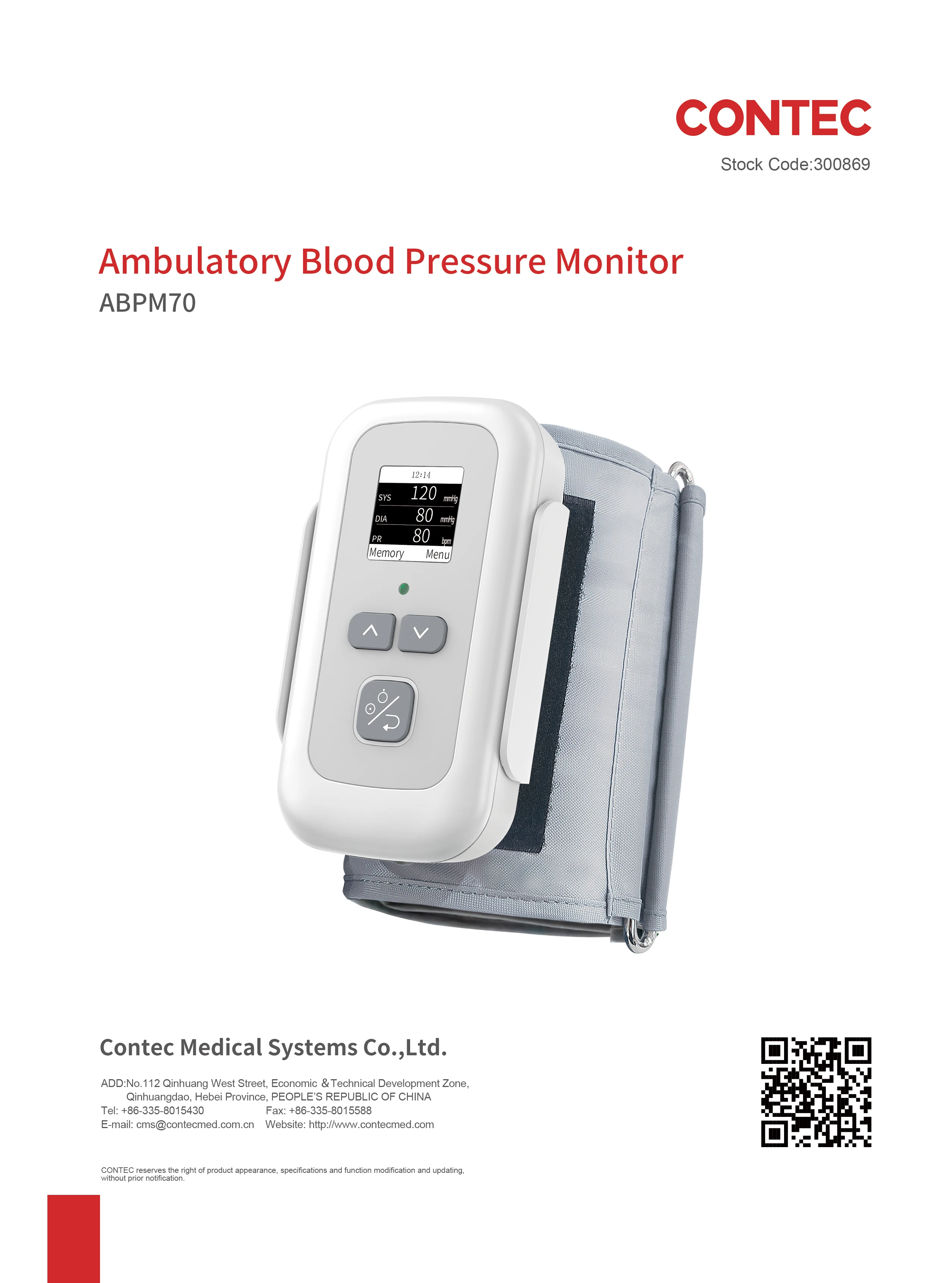 CONTEC Ambulatory Blood Pressure Monitor 24h Upper Arm NIBP Holter Machine ABPM70