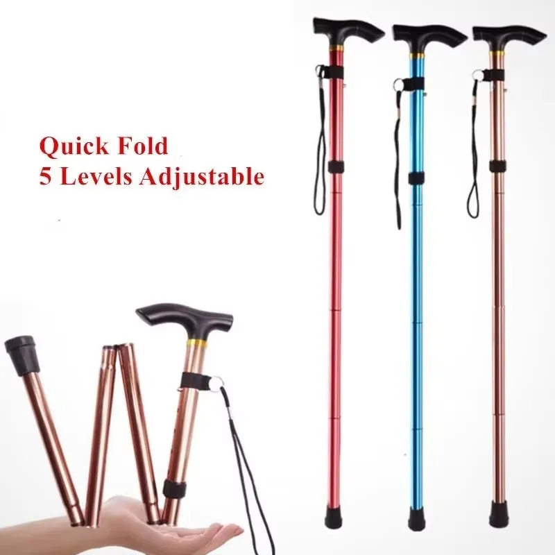 Adjustable Telescopic Folding Aluminum Alloy Walking Cane Anti-slip Lightweight Elderly Walking Hiking Support Crutch