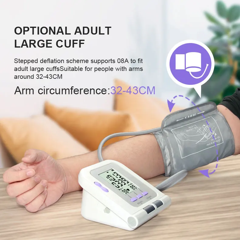 CONTEC08C Automatic Digital Blood Pressure Monitor BP Monitor Sphygmomanometer Heart Beat Rate Pulse Meter Large Screen Monitor