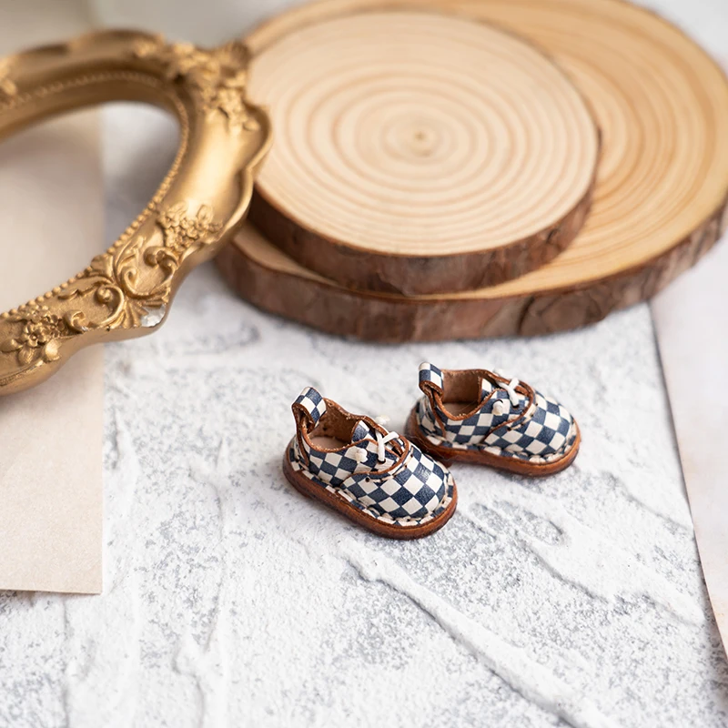 Blythe Baby Shoes Mini Toy Accessories OB22 Shoes Checker Shoes Small Cloth UFDOLL Mini Body OB24 Handmade Cowhide Shoes