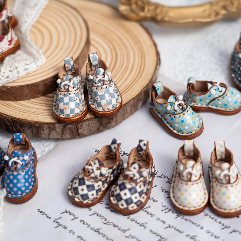 Blythe Baby Shoes Mini Toy Accessories OB22 Shoes Checker Shoes Small Cloth UFDOLL Mini Body OB24 Handmade Cowhide Shoes