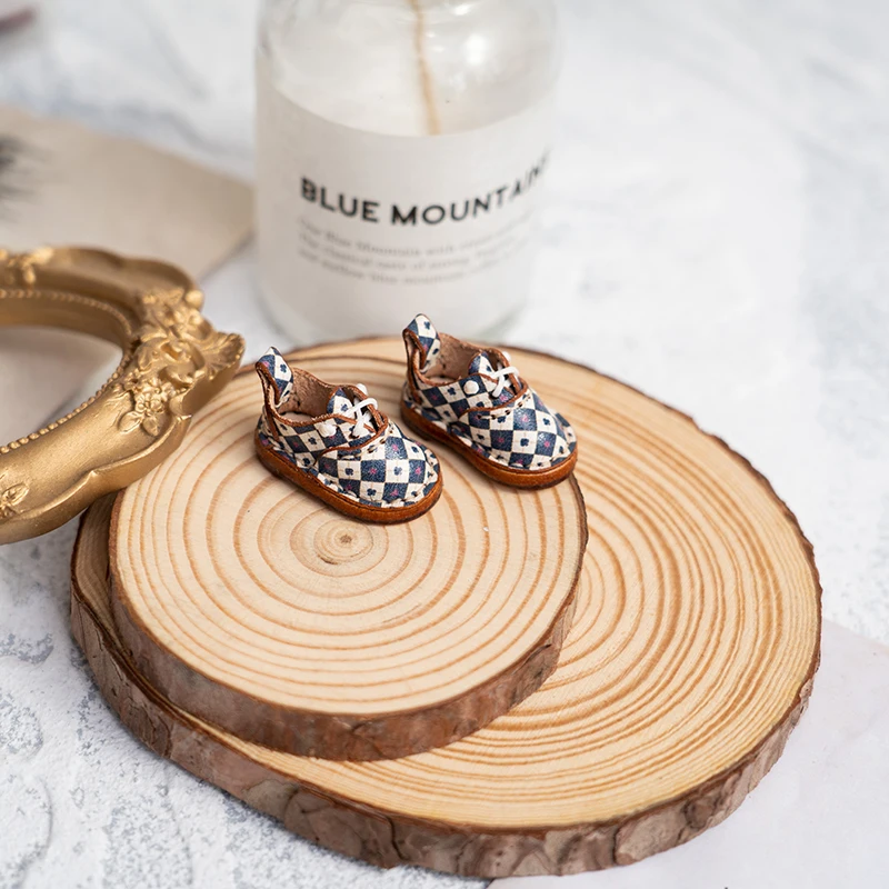 Blythe Baby Shoes Mini Toy Accessories OB22 Shoes Checker Shoes Small Cloth UFDOLL Mini Body OB24 Handmade Cowhide Shoes