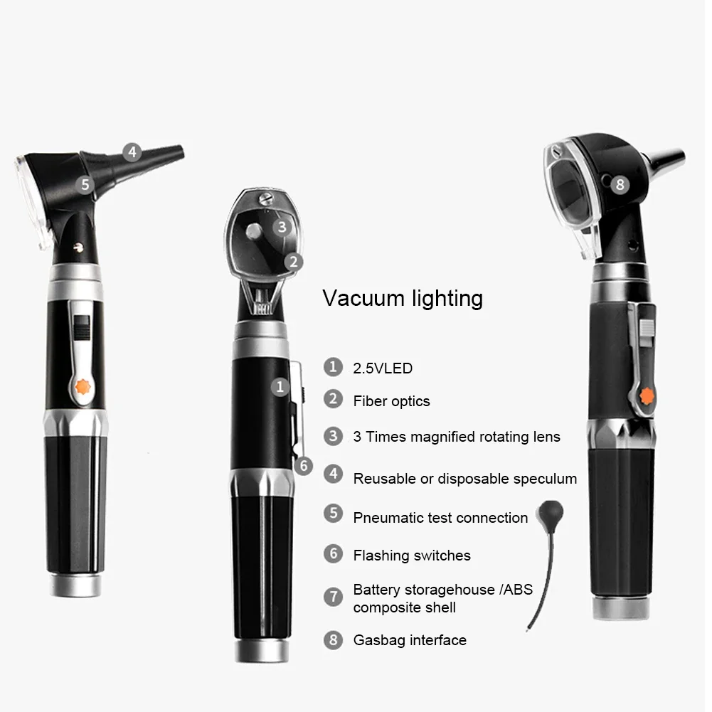 Double Hole Ear Eye Examination Ear Cleaning Devices Base Rechargeable Fiber Optic Ophthalmoscope Otoscope Tool Kit EU Plug USB
