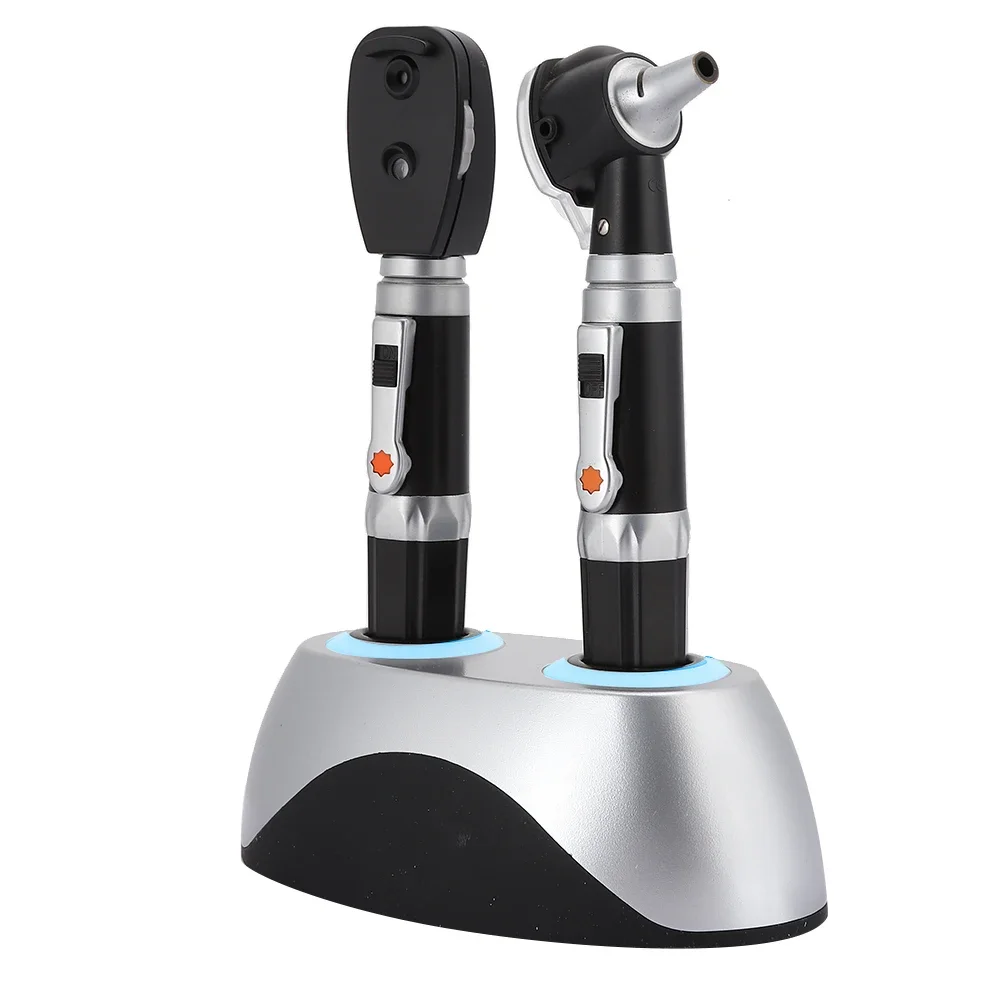 Double Hole Ear Eye Examination Ear Cleaning Devices Base Rechargeable Fiber Optic Ophthalmoscope Otoscope Tool Kit EU Plug USB