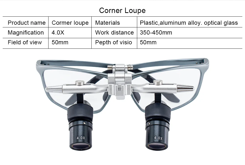 Dental 48 ° Ergo Loupes 4X Medical Magnifying Glass Prevent Bending and Portable Ergo Loupes Light Combination Dentistry Tool