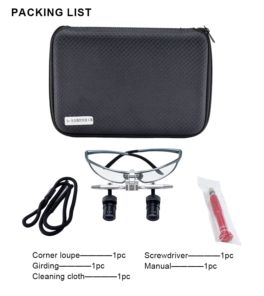 Dental 48 ° Ergo Loupes 4X Medical Magnifying Glass Prevent Bending and Portable Ergo Loupes Light Combination Dentistry Tool