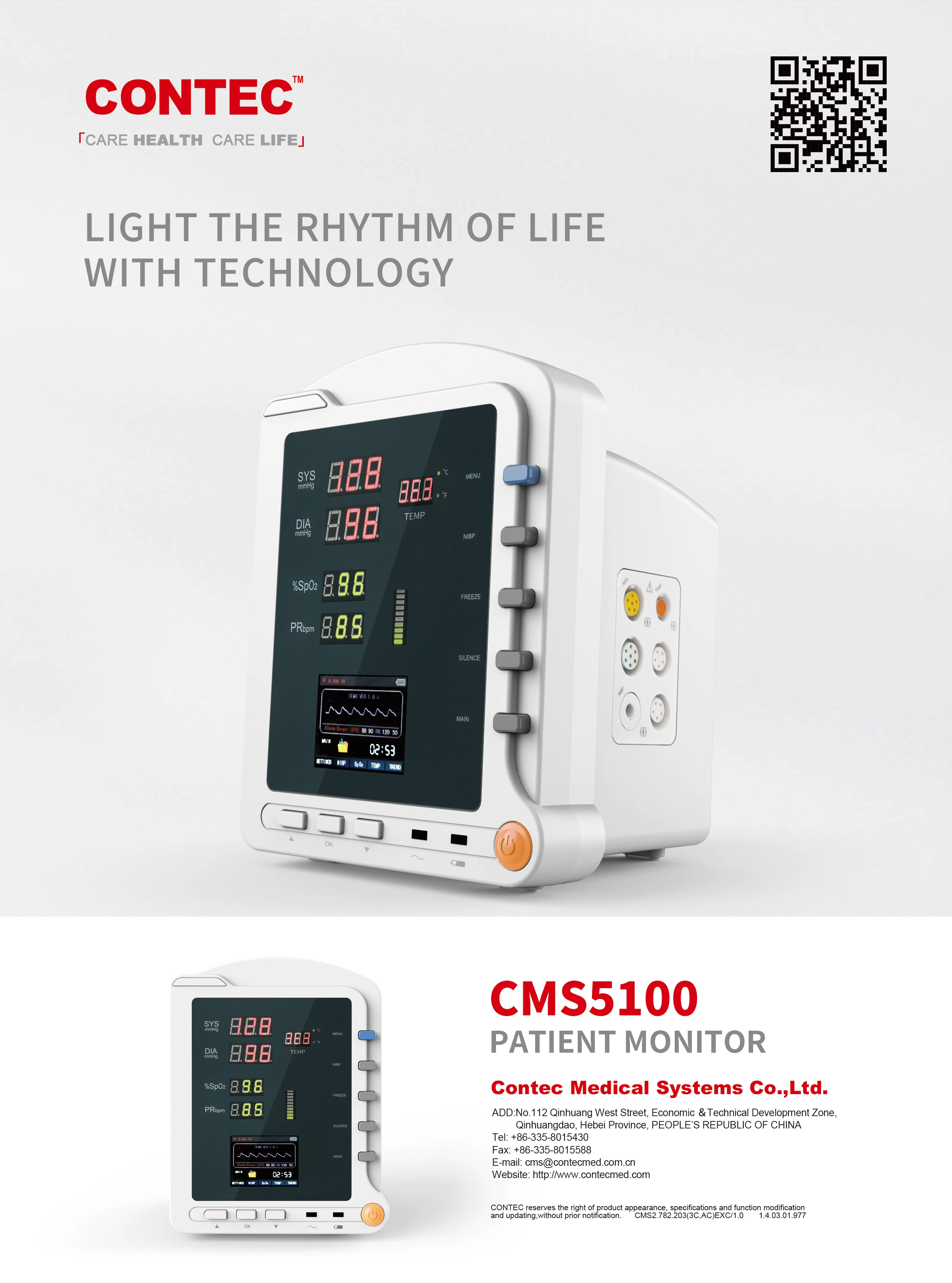CONTEC ICU Patient Monitor SPO2 Pulse Rate TEMP NIBP Vital Signs Monitor CMS5100 Multi Parameters